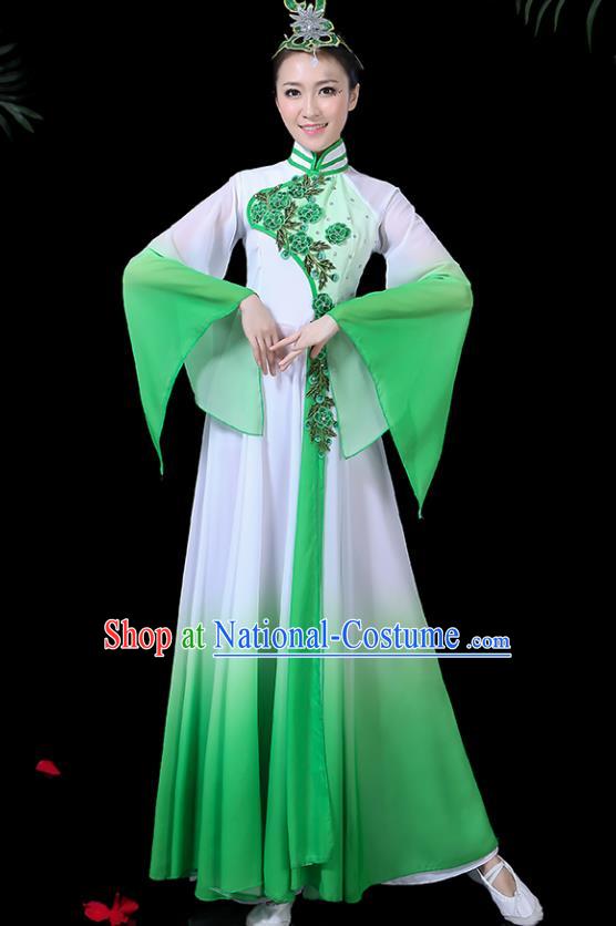 Chinese Classical Dance Costume Traditional Umbrella Dance Fan Dance Green Dress for Women