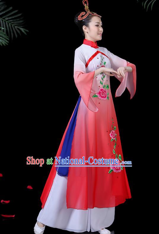 Chinese Classical Dance Umbrella Dance Costume Traditional Fan Dance Red Dress for Women