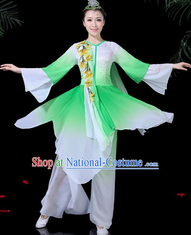 Traditional Fan Dance Green Dress Chinese Classical Dance Umbrella Dance Costume for Women