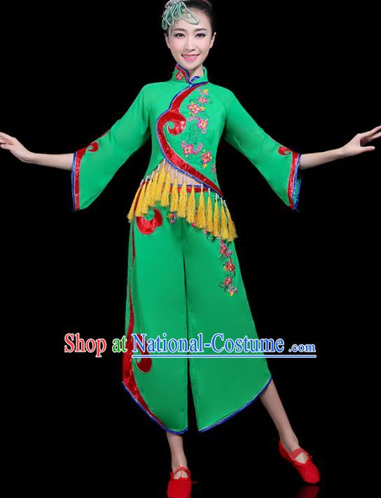 Traditional Fan Dance Yangko Green Costumes Chinese Folk Dance Umbrella Dance Costume for Women