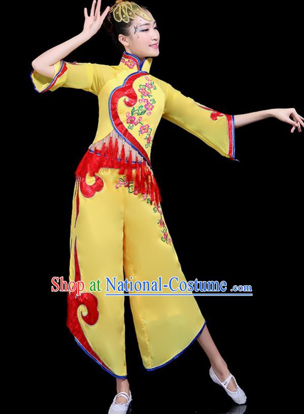 Traditional Fan Dance Yangko Yellow Costumes Chinese Folk Dance Umbrella Dance Costume for Women