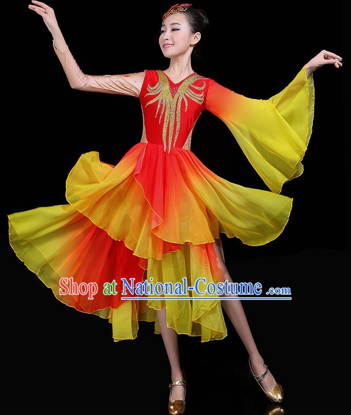 Traditional Fan Dance Classical Dance Red Dress Chinese Folk Dance Umbrella Dance Costume for Women