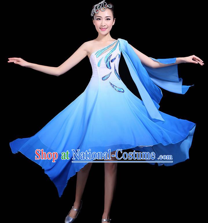 Traditional Jasmine Flower Dance Classical Dance Blue Dress Chinese Folk Dance Umbrella Dance Costume for Women