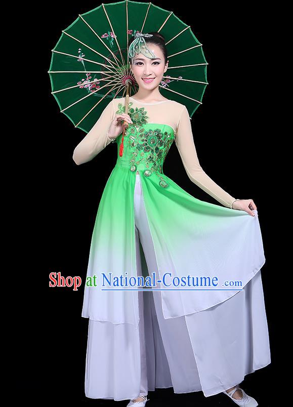 Traditional Classical Jasmine Flower Dance Green Dress Chinese Folk Dance Umbrella Dance Costume for Women