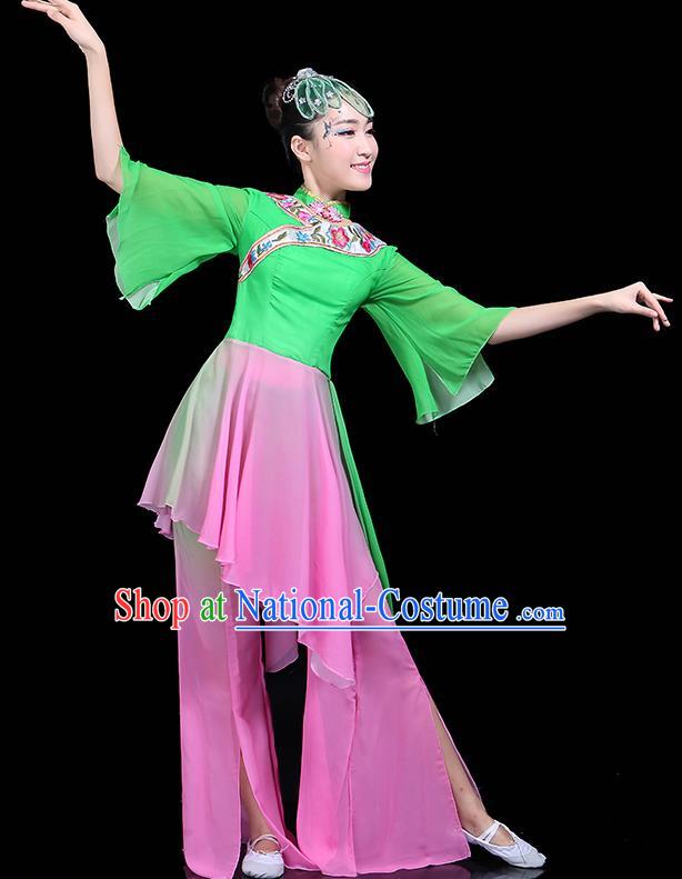 Traditional Classical Dance Green Dress Chinese Folk Dance Umbrella Dance Costume for Women