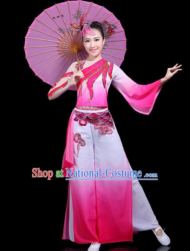 Traditional Classical Dance Rosy Clothing Chinese Folk Dance Umbrella Dance Costume for Women