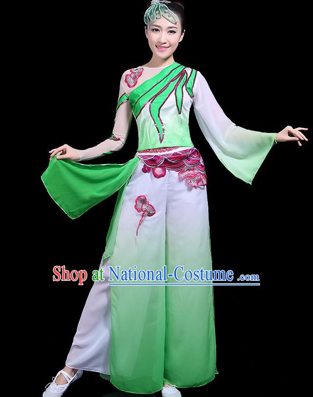 Traditional Classical Dance Green Clothing Chinese Folk Dance Umbrella Dance Costume for Women