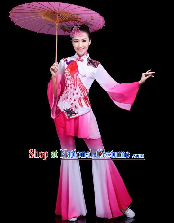 Traditional Classical Dance Yangge Pink Clothing Chinese Folk Dance Umbrella Dance Costume for Women