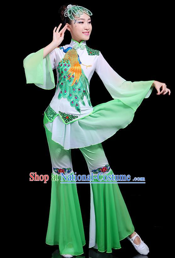 Traditional Classical Dance Yangge Green Clothing Chinese Folk Dance Umbrella Dance Costume for Women