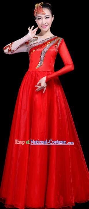 Professional Dance Modern Dance Costume Stage Performance Chorus Red Long Dress for Women