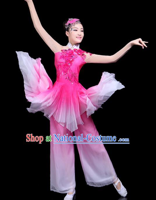 Traditional Classical Dance Umbrella Dance Pink Clothing Chinese Folk Dance Costume for Women