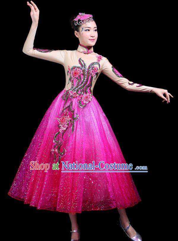 Professional Dance Modern Dance Rosy Bubble Dress Stage Performance Chorus Costume for Women