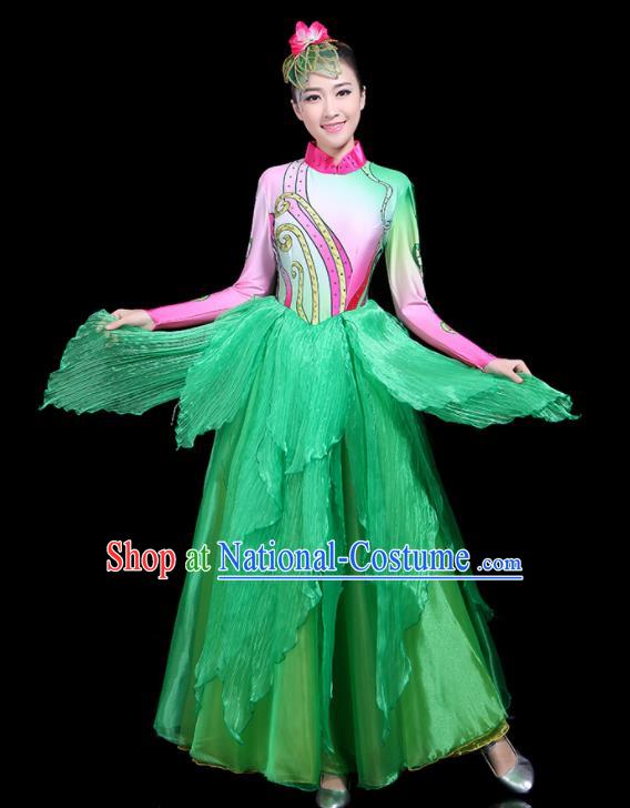 Traditional Classical Dance Umbrella Dance Green Clothing Chinese Folk Dance Costume for Women