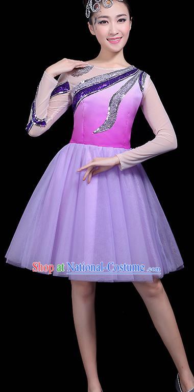 Professional Dance Modern Dance Purple Bubble Dress Stage Performance Chorus Costume for Women