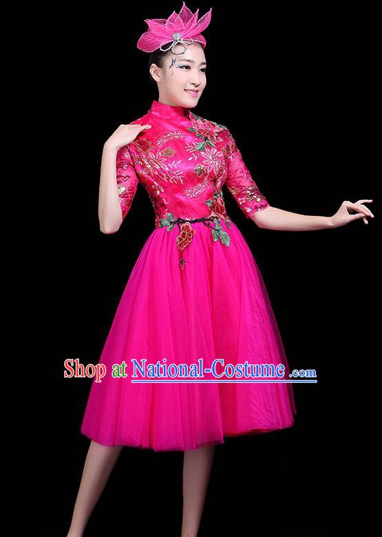 Professional Dance Modern Dance Rosy Dress Stage Performance Chorus Costume for Women