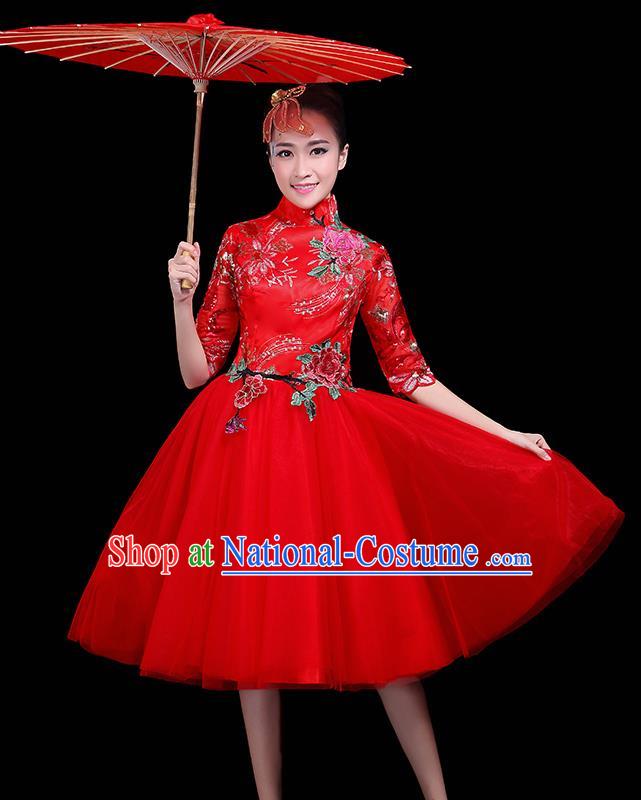 Professional Dance Modern Dance Red Dress Stage Performance Chorus Costume for Women