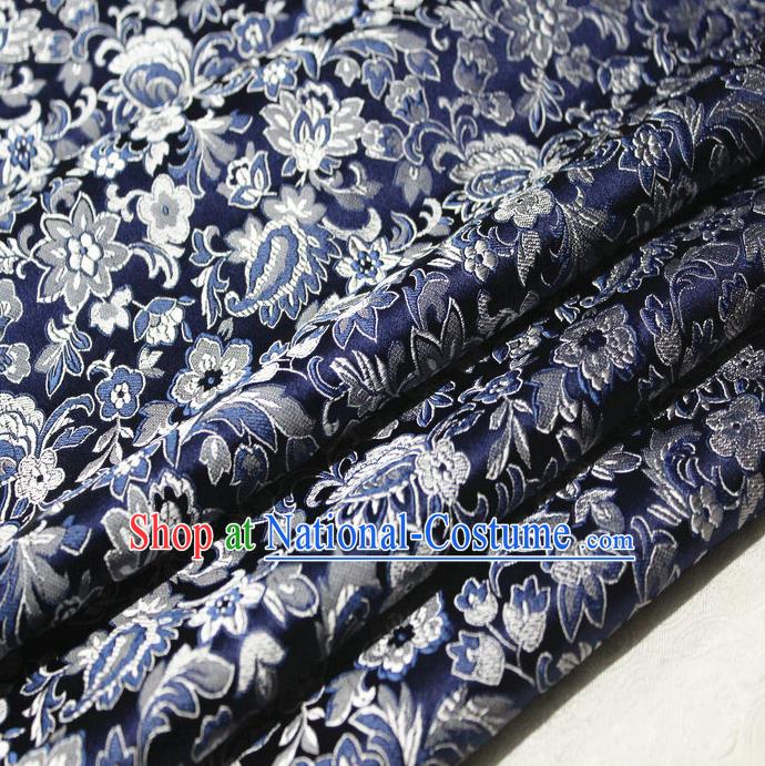 Chinese Traditional Cheongsam Cloth Tang Suit Navy Brocade Fabric Silk Material Drapery