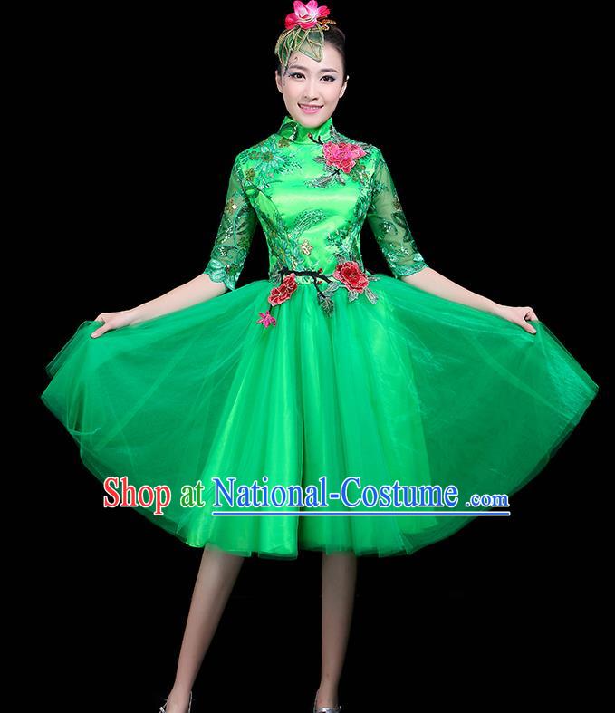 Professional Dance Modern Dance Green Dress Stage Performance Chorus Costume for Women