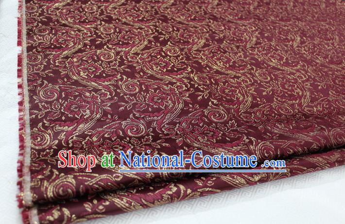 Chinese Traditional Cloth Mongolian Robe Wine Red Brocade Fabric Tang Suit Silk Material Drapery