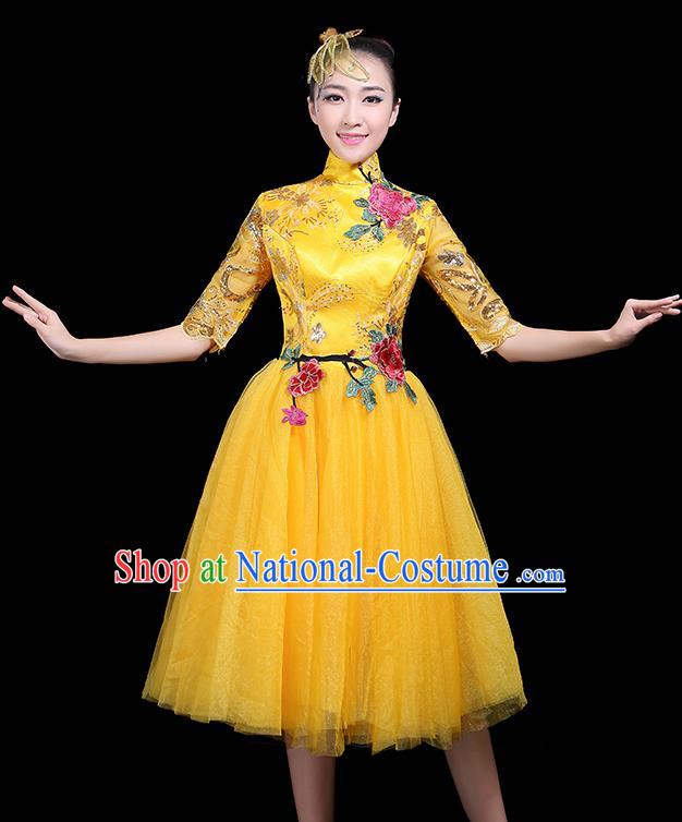 Professional Dance Modern Dance Yellow Dress Stage Performance Chorus Costume for Women