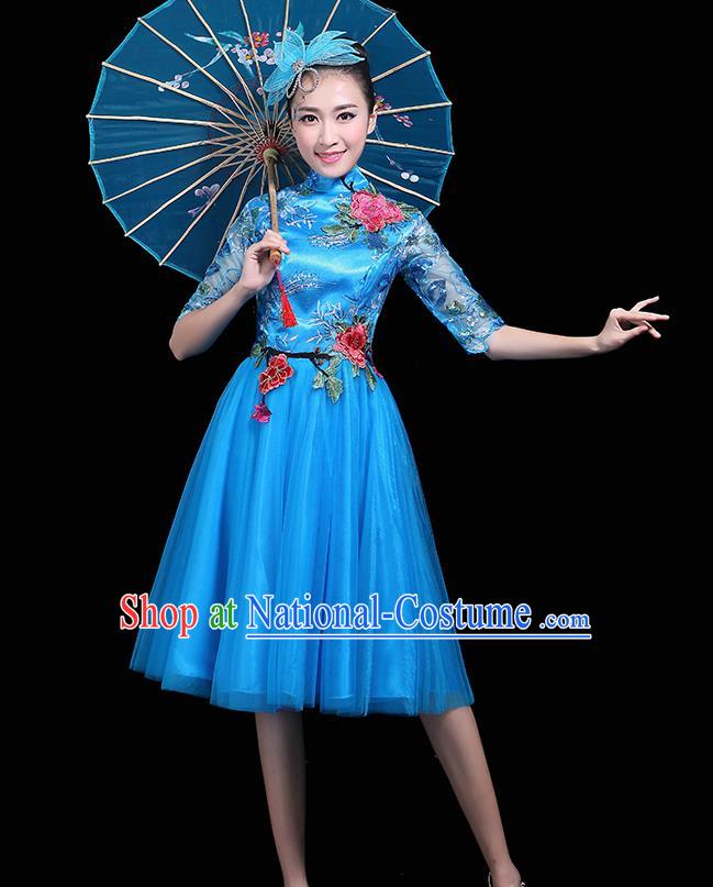 Professional Dance Modern Dance Blue Dress Stage Performance Chorus Costume for Women