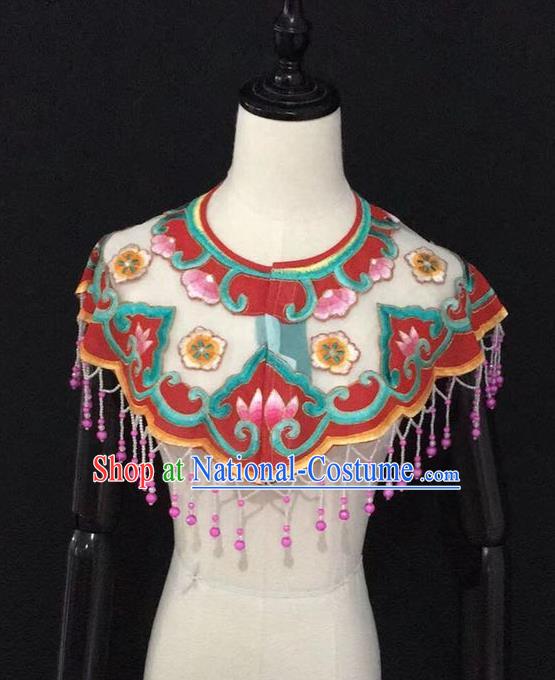 Chinese Traditional Beijing Opera Diva Accessories Peking Opera Costume Embroidered Red Cloud Tippet for Adults