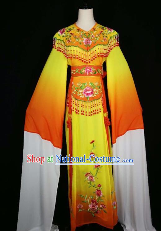 Chinese Traditional Beijing Opera Diva Embroidered Peony Orange Dress Peking Opera Princess Costume for Adults