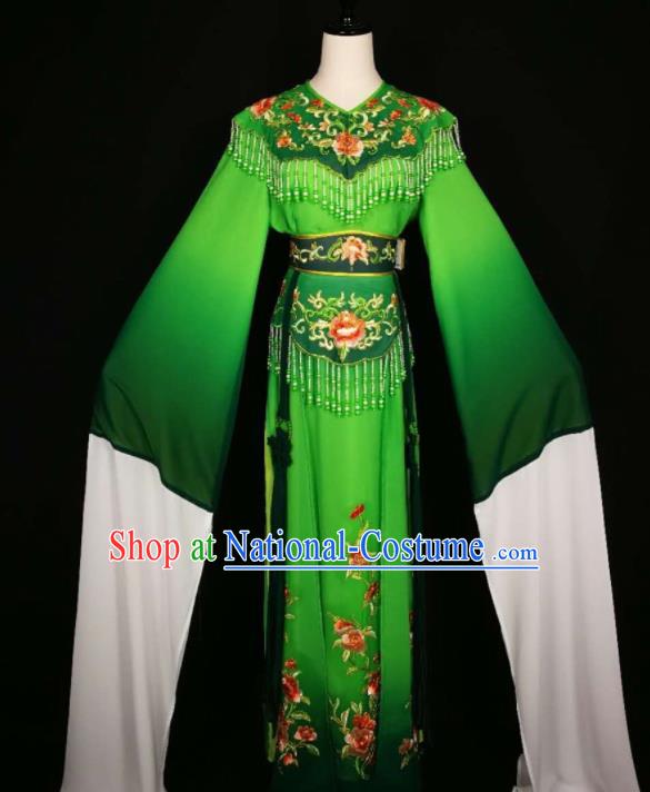 Chinese Traditional Beijing Opera Diva Embroidered Peony Green Dress Peking Opera Princess Costume for Adults