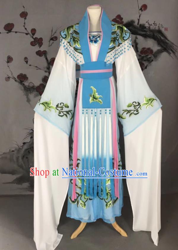 Chinese Traditional Beijing Opera Princess Blue Hanfu Dress Peking Opera Diva Water Sleeve Costume for Adults