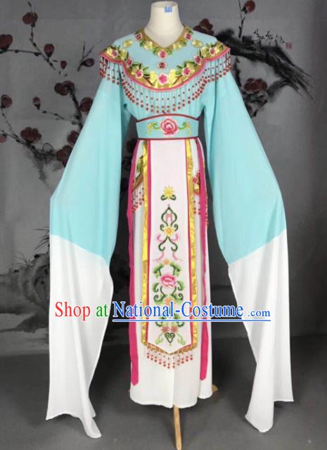 Chinese Traditional Beijing Opera Princess Blue Dress Peking Opera Actress Costume for Adults