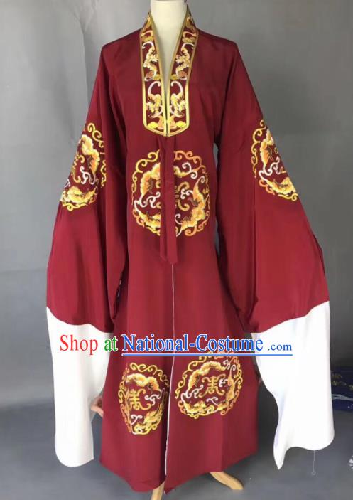 Chinese Traditional Beijing Opera Old Gentleman Costume Peking Opera Wine Red Robe for Adults