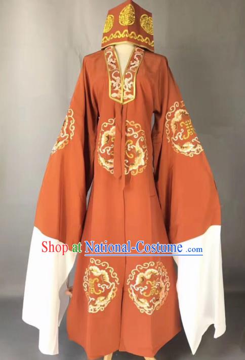 Chinese Traditional Beijing Opera Old Gentleman Costume Peking Opera Orange Robe for Adults