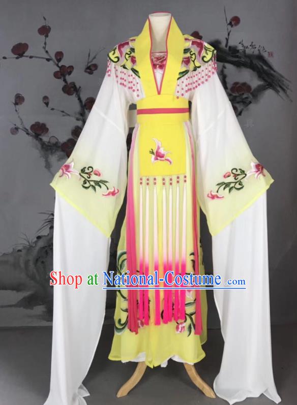 Chinese Traditional Beijing Opera Princess Yellow Hanfu Dress Peking Opera Diva Water Sleeve Costume for Adults