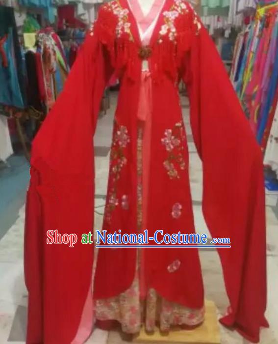 Chinese Traditional Beijing Opera Princess Water Sleeve Red Dress Peking Opera Actress Costume for Adults