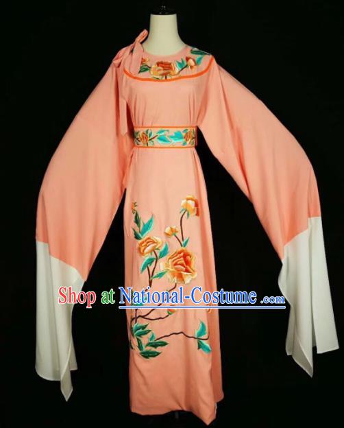 Chinese Traditional Beijing Opera Scholar Costume Peking Opera Embroidered Peony Orange Robe for Adults