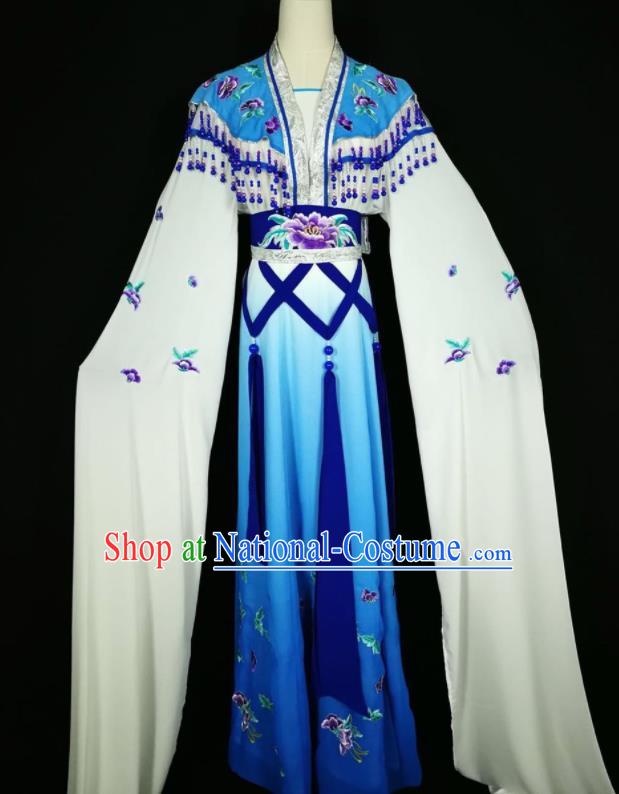 Chinese Traditional Beijing Opera Actress Costume Princess Embroidered Royalblue Hanfu Dress for Adults