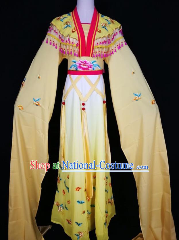 Chinese Traditional Beijing Opera Actress Costume Princess Embroidered Yellow Hanfu Dress for Adults