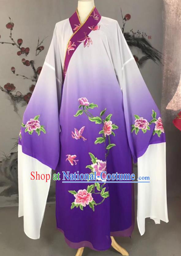 Chinese Traditional Beijing Opera Scholar Costume Peking Opera Niche Purple Embroidered Robe for Adults