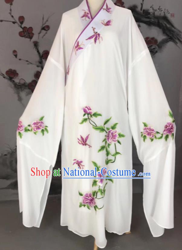 Chinese Traditional Beijing Opera Scholar Costume Peking Opera Niche White Embroidered Robe for Adults