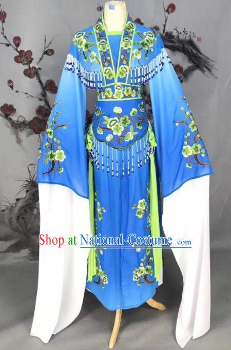 Chinese Traditional Beijing Opera Blue Embroidered Dress Peking Opera Actress Costume for Rich