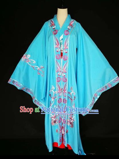 Chinese Traditional Beijing Opera Queen Clothing Peking Opera Actress Blue Costumes for Adults