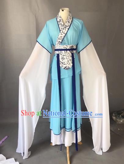 Chinese Traditional Beijing Opera Maidservants Blue Dress Peking Opera Diva Costumes for Adults