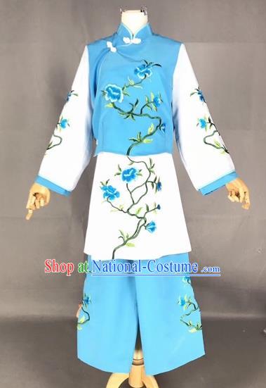 Chinese Traditional Beijing Opera Maidservants Embroidered Blue Clothing Peking Opera Diva Costumes for Adults