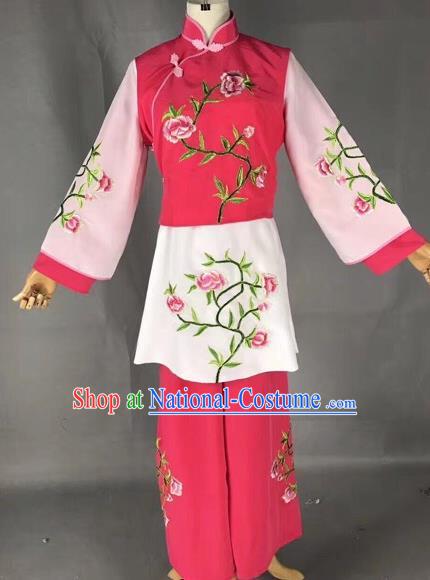 Chinese Traditional Beijing Opera Maidservants Embroidered Rosy Clothing Peking Opera Diva Costumes for Adults