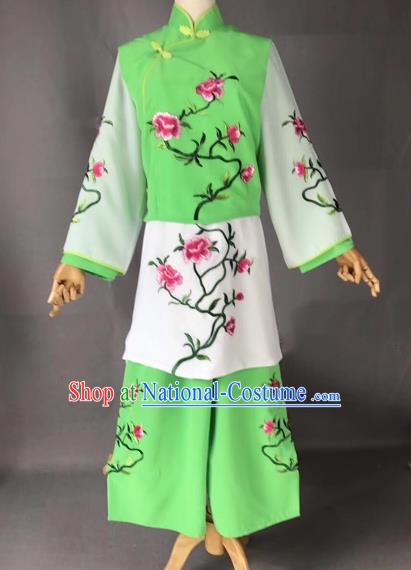 Chinese Traditional Beijing Opera Maidservants Embroidered Green Clothing Peking Opera Diva Costumes for Adults