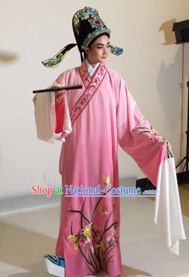 Chinese Traditional Beijing Opera Scholar Costume Peking Opera Embroidered Orchid Pink Robe for Adults