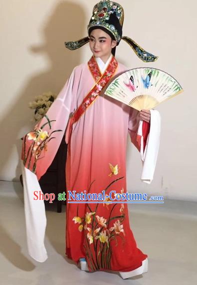 Chinese Traditional Beijing Opera Scholar Costume Peking Opera Embroidered Orchid Red Robe for Adults