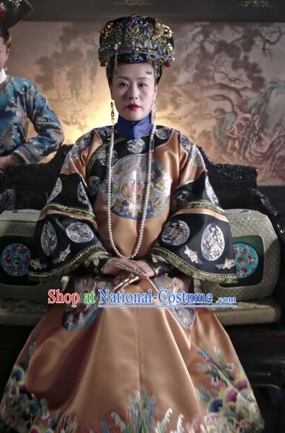 Chinese Drama Ruyi Royal Love in the Palace Ancient Qing Dynasty Queen Mother Costumes and Headpiece for Women