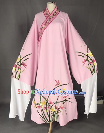 Chinese Traditional Beijing Opera Scholar Embroidered Orchid Pink Robe Peking Opera Niche Costume for Adults