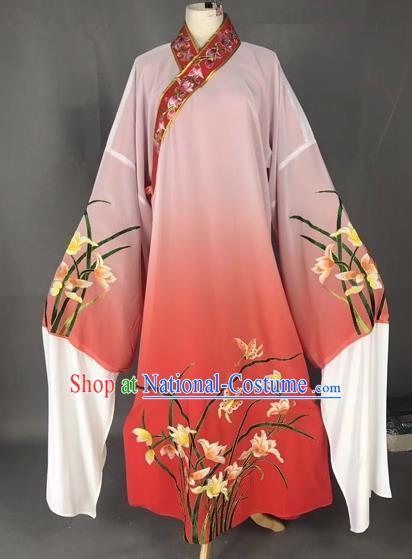 Chinese Traditional Beijing Opera Scholar Embroidered Orchid Gradient Red Robe Peking Opera Niche Costume for Adults